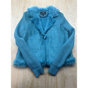 MontanaCo Womens Suede Look Faux Fur Jacket Coat Small Vibrant Blue Western Boho